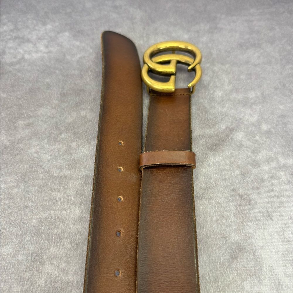 Gucci Raw Edge Unfinished Wide Marmont Double G Leather Belt 409416 85/34” - Picture 7 of 11